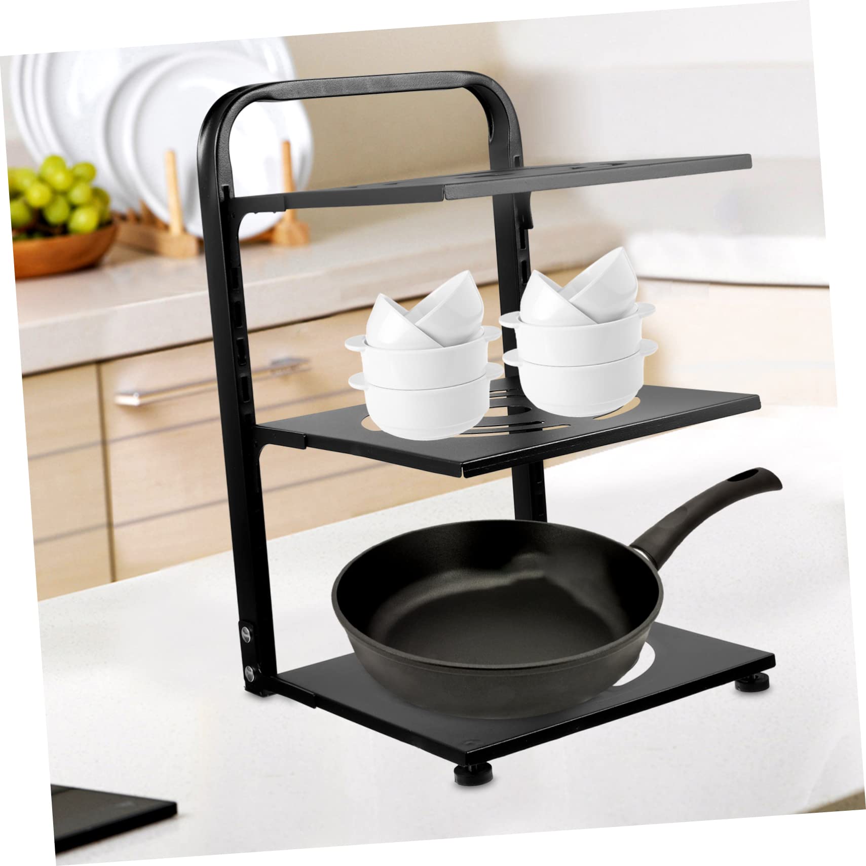 GLEAVI Organizzatore per Pentole Regolabile per Padelle da Cucina in Acciaio al Carbonio Organizer per Utensili Multistrato Contenitore per Pentole e Coperchi