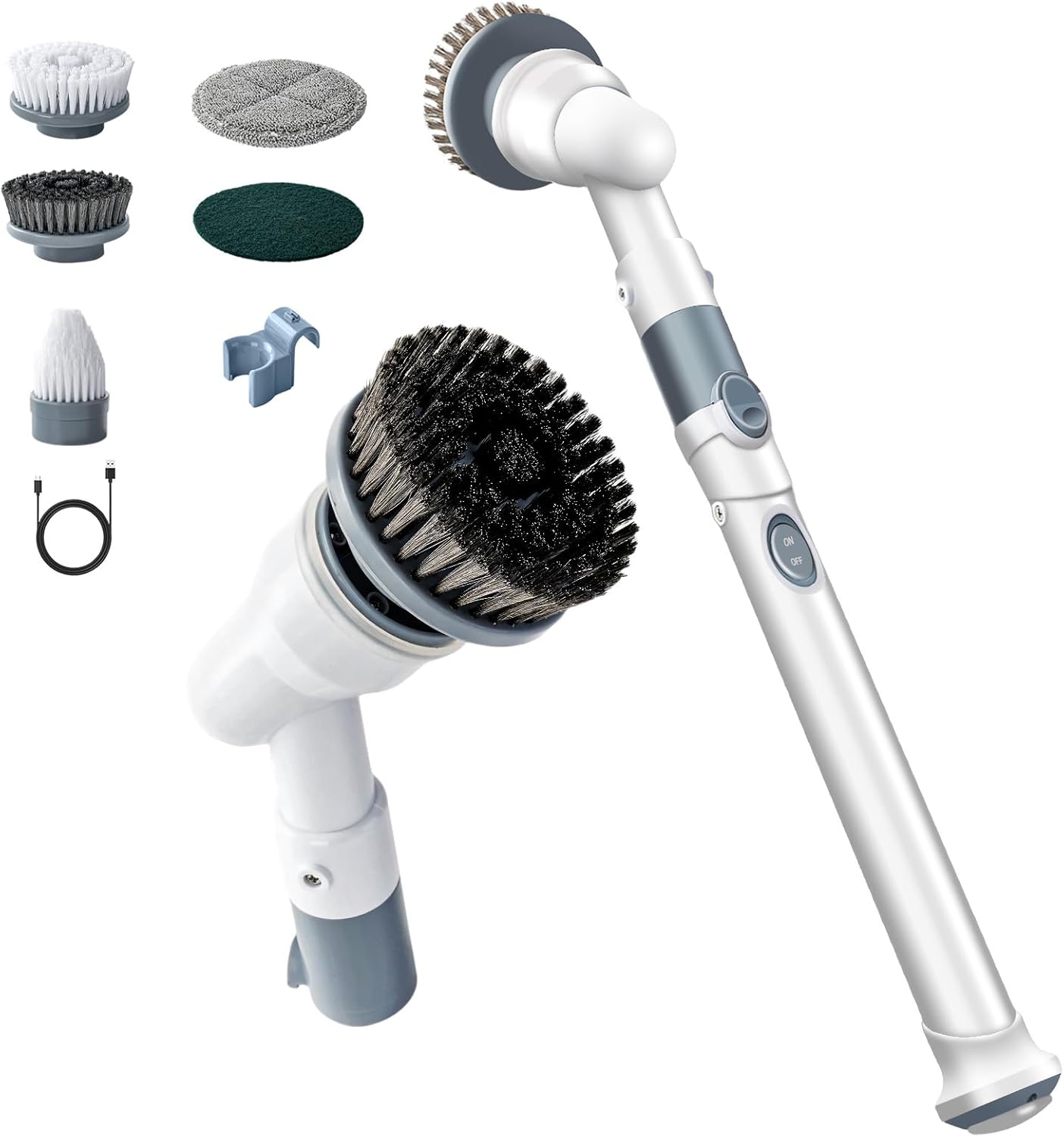 Cepillo giratorio eléctrico, cepillo de alambre, limpiador giratorio impermeable con mango largo, potente cepillo de limpieza inalámbrico con motor