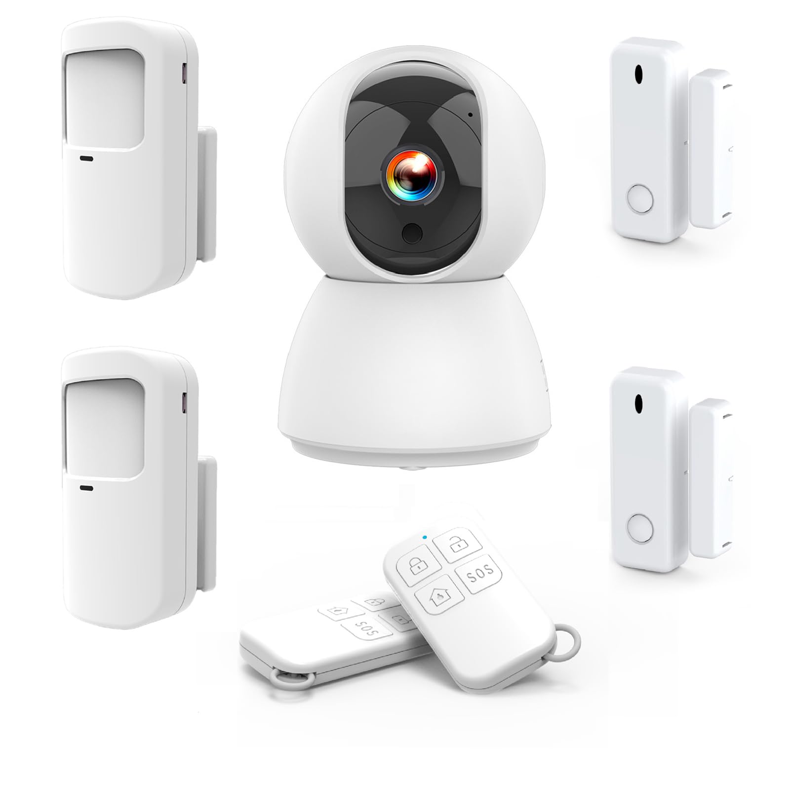 Kit Alarme étendu KYF-ALARM-012-ET Maison avec Caméra IP 4MP, 2 Détecteurs de Mouvement, 2 Détecteurs d'Ouverture, 2 Télécommandes, Sirène 90dB