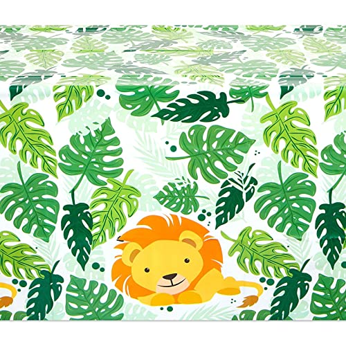 Image of BLUE PANDA Lion Party Decorations Tablecloths - 54 inch x 108 inch, Green, 3-Pack Plastic - Plastic Safari Tablecloths Safari Birthday & Lion Theme Birthday Decorations