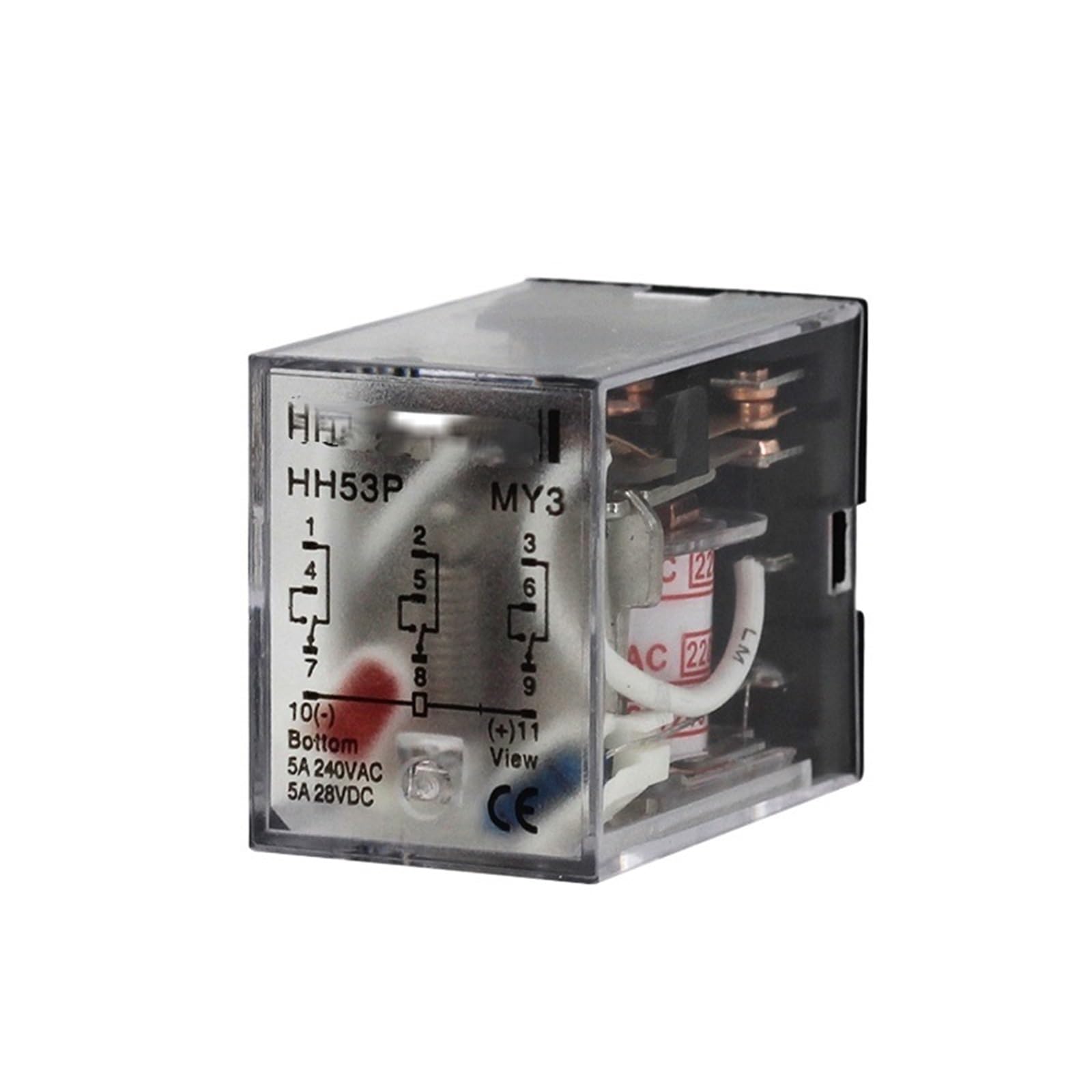 Relé de potencia general con bobina electromagnética MY3NJ DPDT de 11 pines HH53P Relé miniatura de 12 V CC y 24 V CA de 220 V(DC,24V with Base)