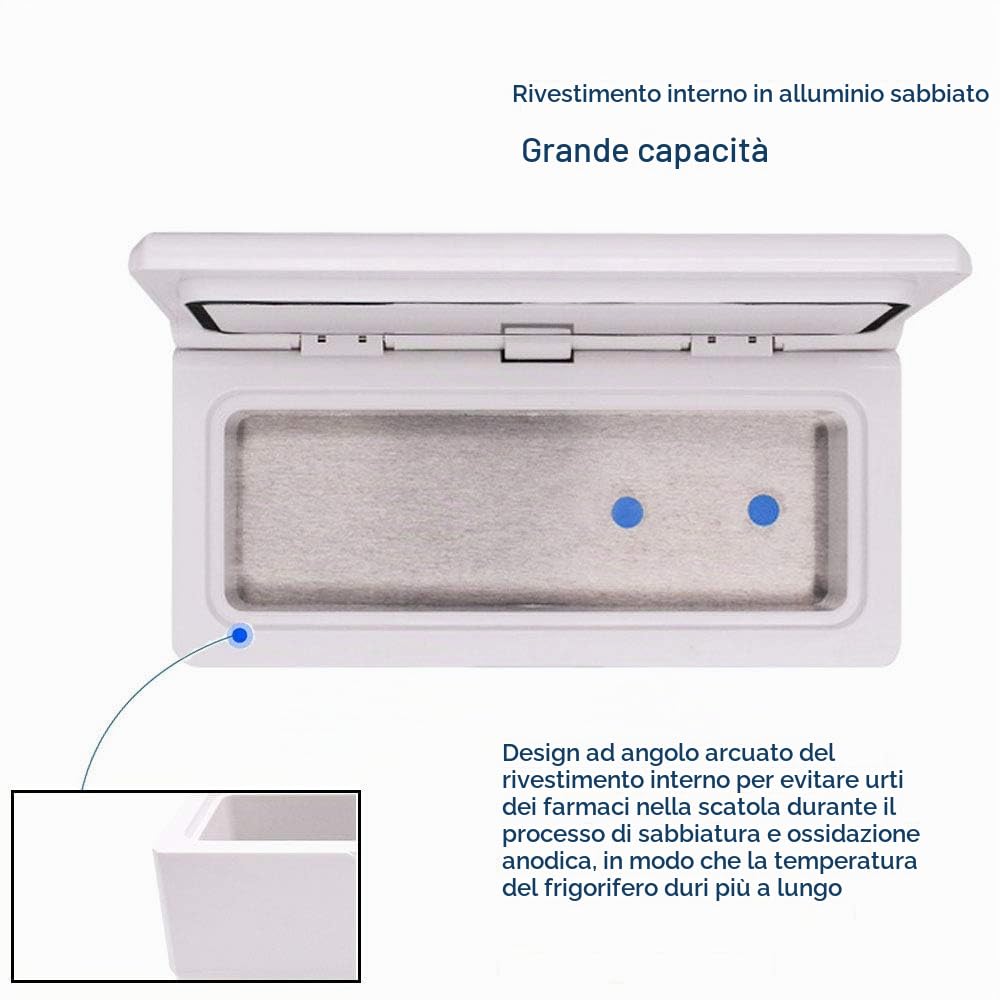 Frigo Portatile Elettrico, Refrigeratore per Insulina, Mini Frigorifero Dispositivo di Raffreddamento Raffreddamento Dell'Insulina 2 ~ 8 ℃, per La Casa, I Viaggi, Il Campeggio (Batteria Integrata)