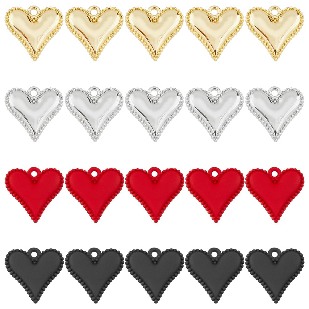 SUPERFINDINGS 32Pcs 4 Colors Heart Charms Alloy Love Shape Valentine's Day Pendants Flat Dangle Charms Earring Bracelet Necklace Pendants Charms for DIY Craft Jewelry Making 13.5x13.5x3mm