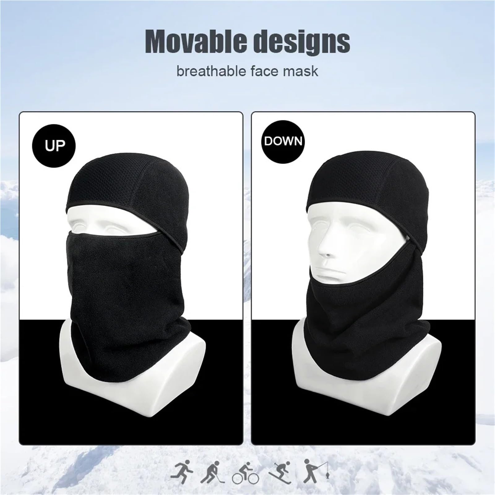 2Pcs Winter Ski Maske Volle Gesicht Thermische Radfahren Sport Wandern Snowboard Fahrrad Haube Kappe Hals Wärmer Schal Männer Frauen Für Outdoor Sports