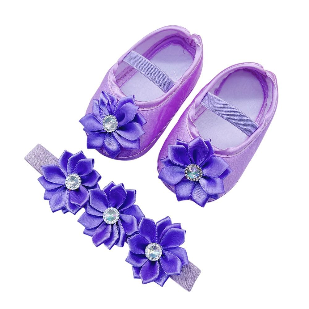 Baby 3 Flower pattern Hairband & Shoes Set Soft, Comfortable Fit for Ages 3-18 Month-old's | Ideal for Newborns & Toddlers-image-19