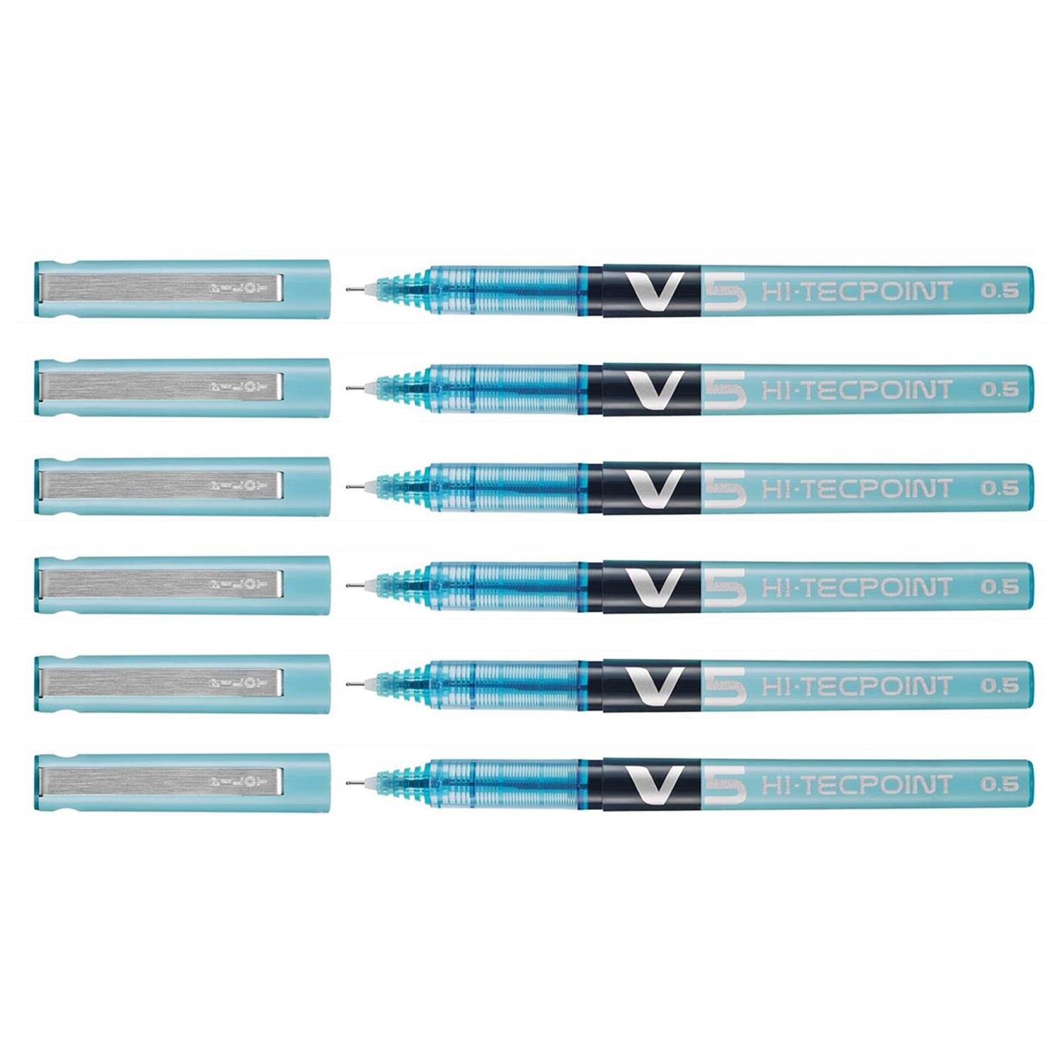 Pilot V5 Hi-Tecpoint Liquid Ink Fine Turquoise Paste (Pack of 6