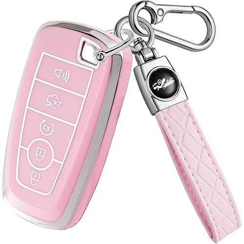 Soft TPU for Ford Key Fob Cover with Keychain, Key Case Shell Full Protection for F150 F250 F350 Maverick Mustang Explorer Fusion Escape Edge Bronco Accessories, 2018-2026, Pink