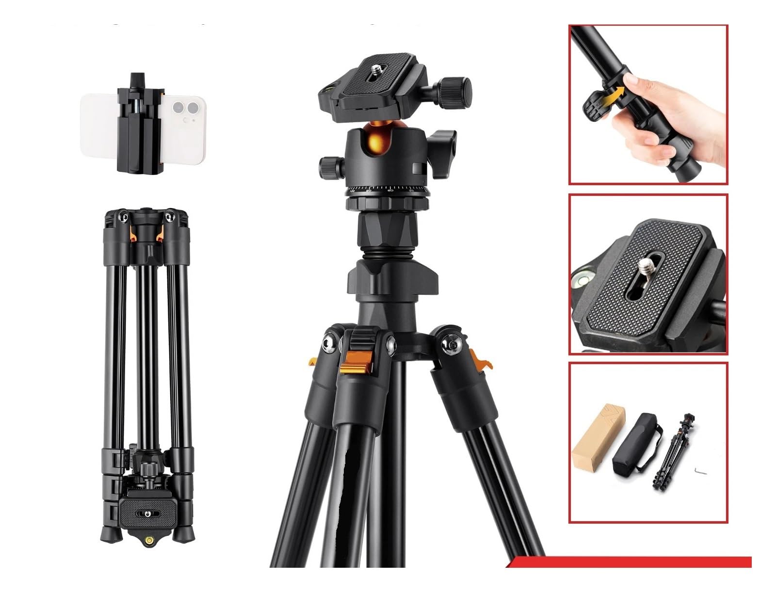 Treppiede flessibile Vlog Piastra rapida con testa a sfera 360 | Staffa pieghevole portatile, la piastra rapida supporta le riprese di vlog multi-angolo