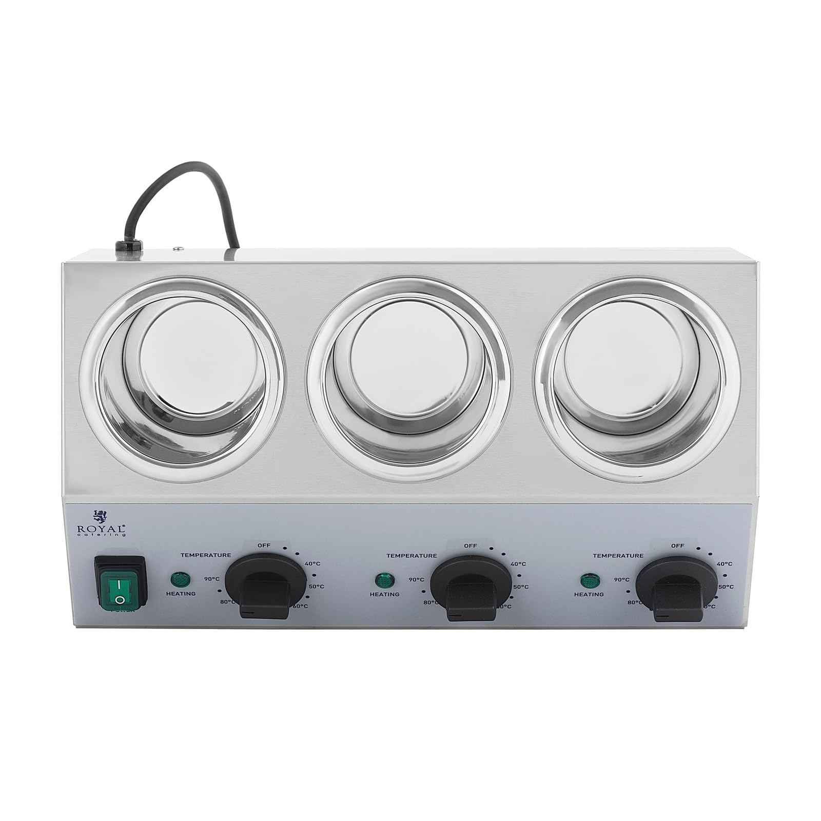 Royal Catering RCSW-14 Riscaldatore per salsa 3 x 1 L Pannello di controllo superiore 40-90 °C 550 W Riscaldatore per salsa per cioccolato