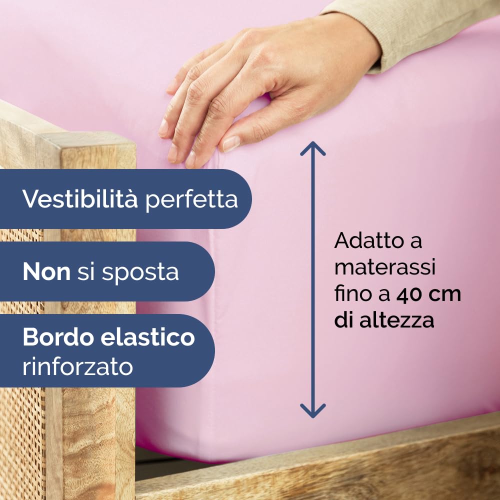 Lenzuolo con angoli 90x190cm - Extra profondo per materassi fino a 40cm (16") di altezza - Morbida microfibra spazzolata - Antipiega, resistente al restringimento e colori - OEKO-TEX - Rosa chiaro