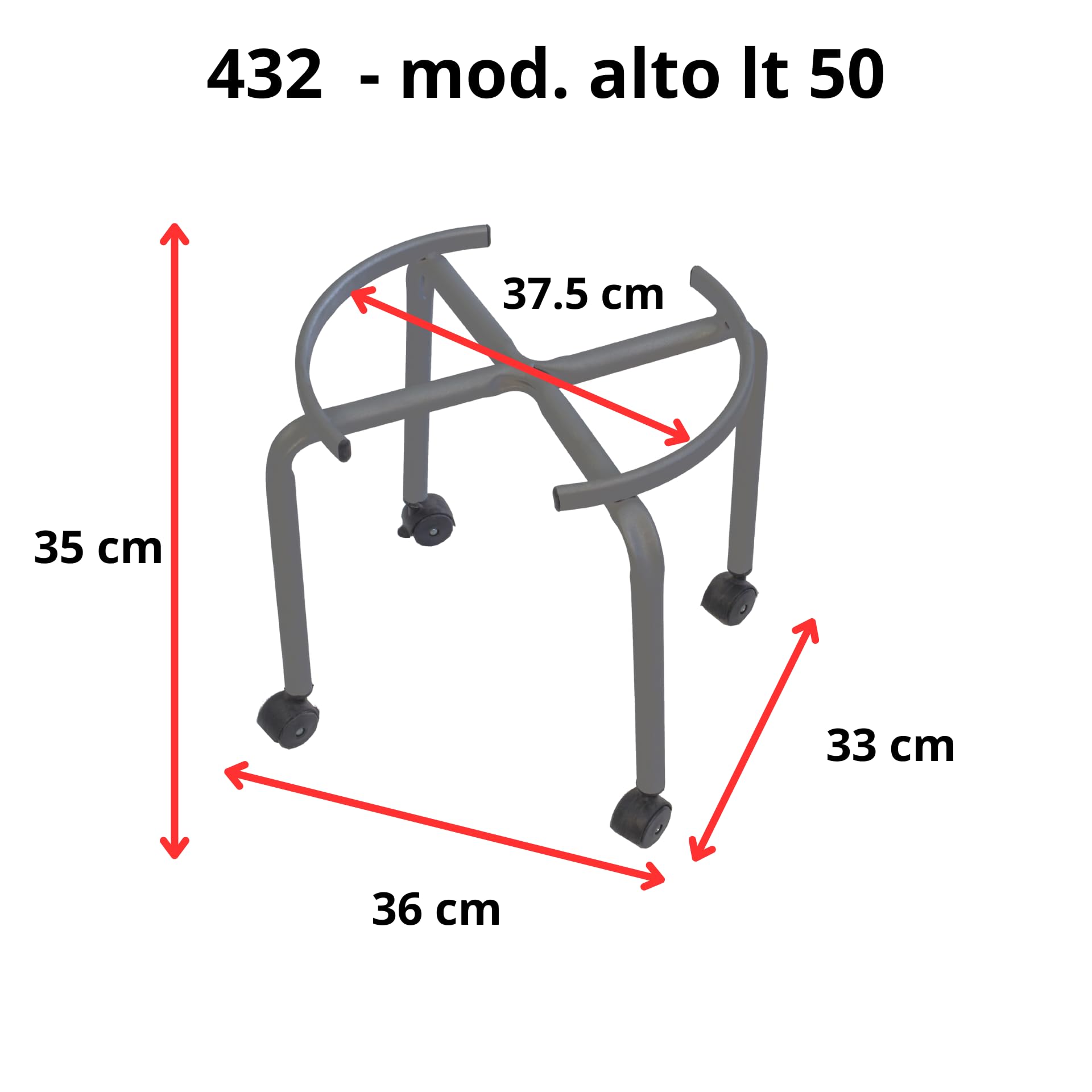 Tecnokit Support pour tige d'huile – Chariot à huile – Conteneur en acier avec roulettes – Support de récipient à huile haute – 50 L – Diamètre intérieur 37,5 cm – Noir