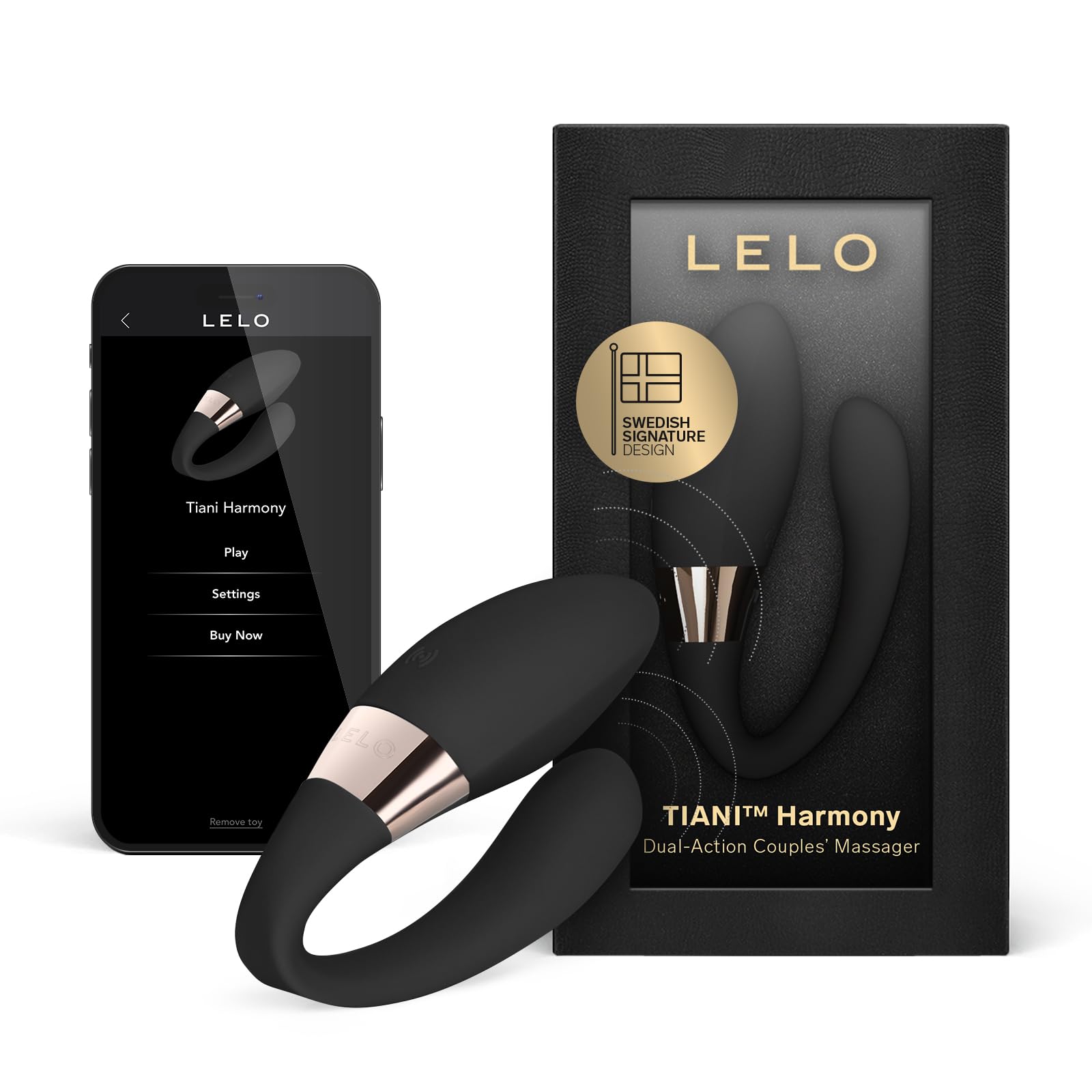 TIANI Harmony Sex Toys for Couples Controlled by The App with 2 Synced Motors with 10 Settings, Sex Products for Adult Couples, Womens Vibrator, Remote Control Vibrator (Black)