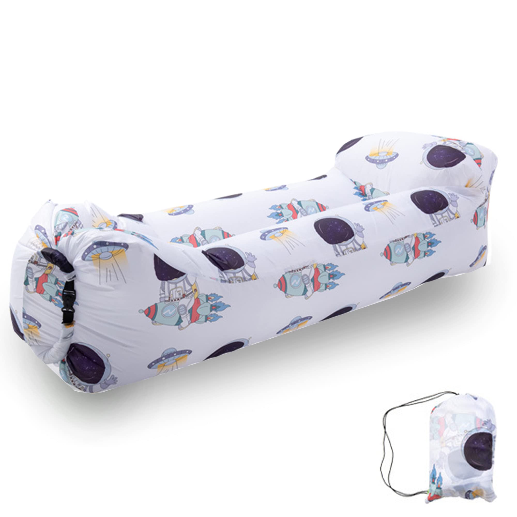 【TTQK】Portable inflatable sofa lounger, waterproof-backyard, lakeside, beach, travel, picnic, music festival, camping ideal lazy sofa (White - pattern)