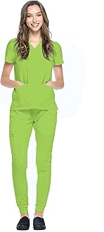 Jogger Scrubs for Women Set – V-Neck Scrub Top & Elastic Jogger Scrub Pants for Women 8 Pockets