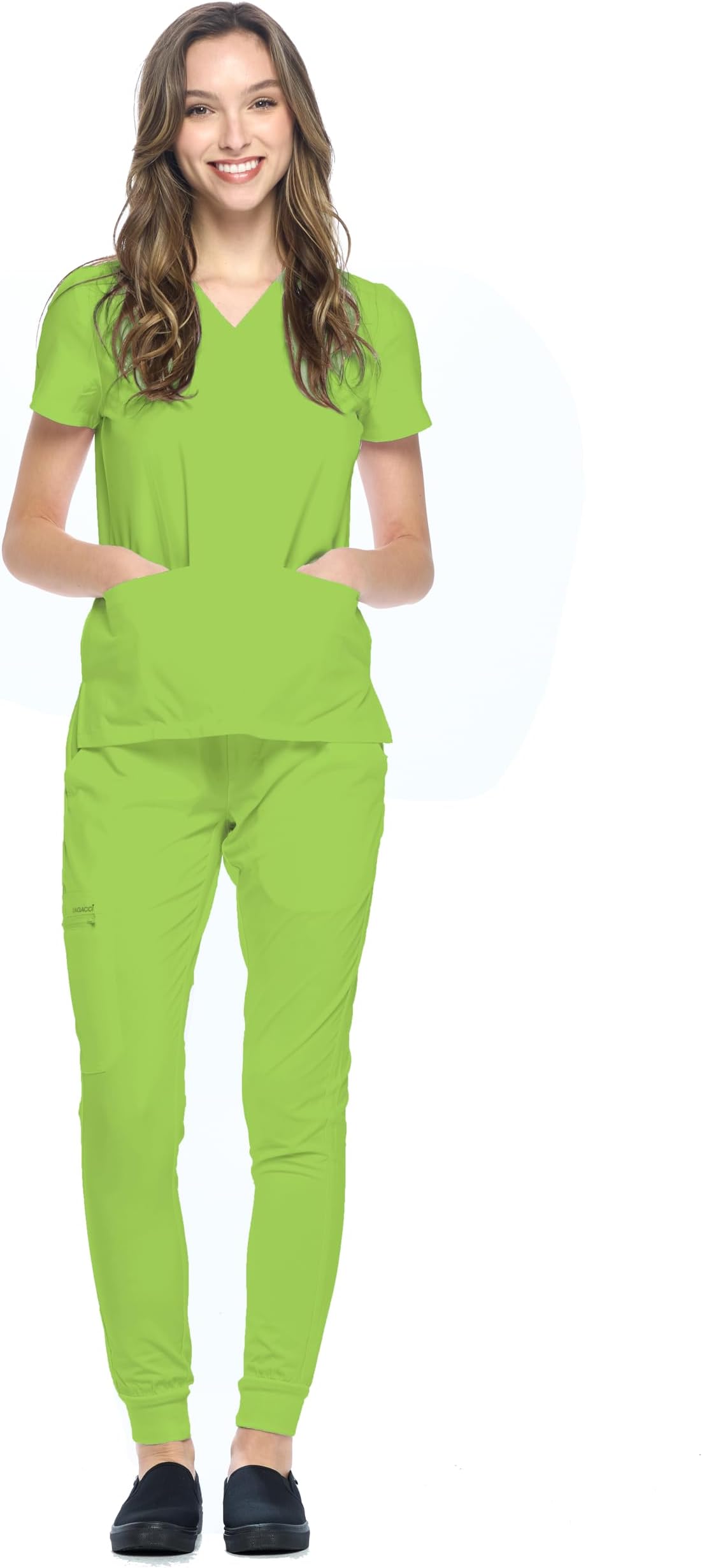 Jogger Scrubs for Women Set – V-Neck Scrub Top & Elastic Jogger Scrub Pants for Women 8 Pockets