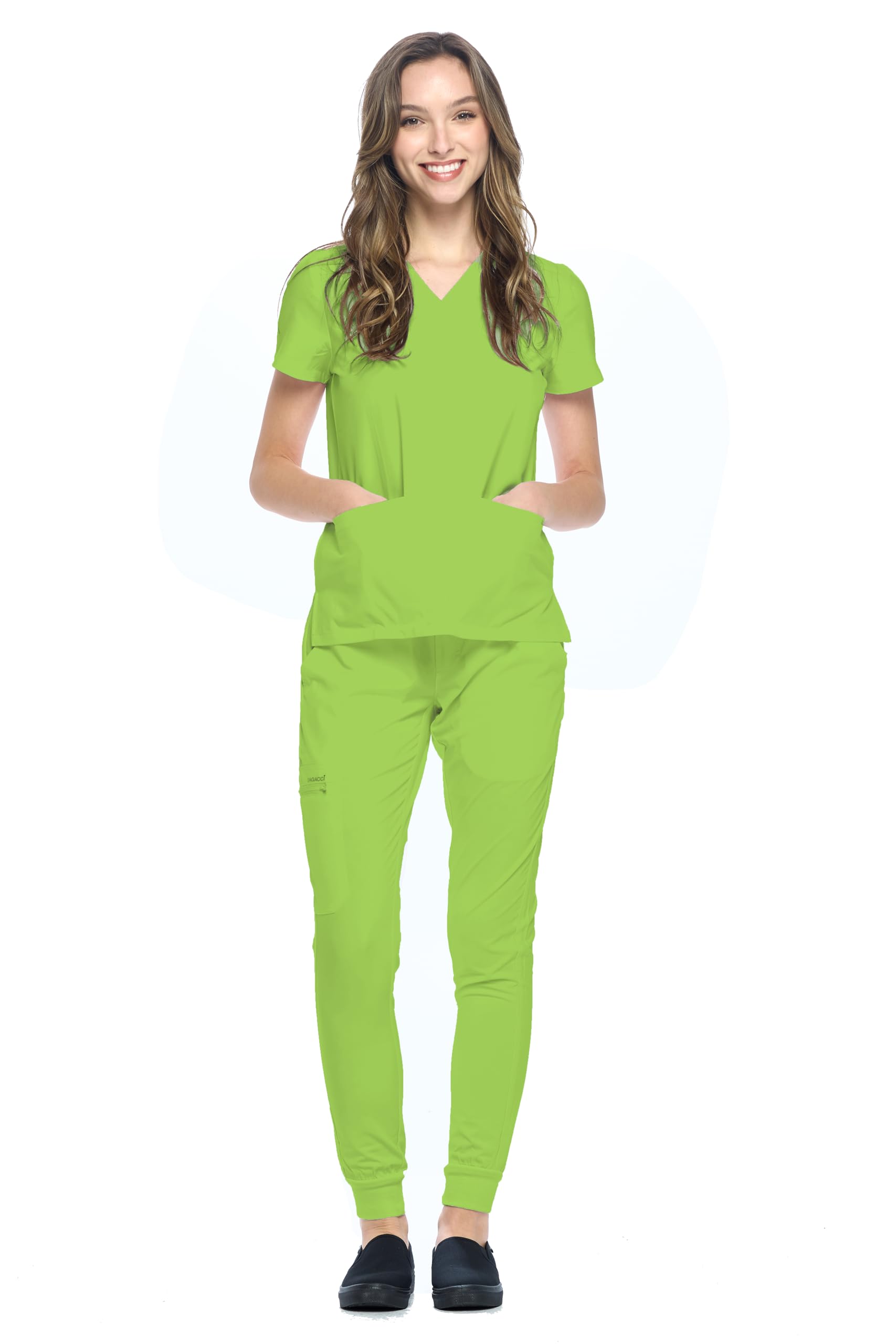 Dagacci Medical Uniform® Jogger Scrubs for Women Set – V-Neck Scrub Top & Elastic Jogger Scrub Pants for Women 8 Pockets