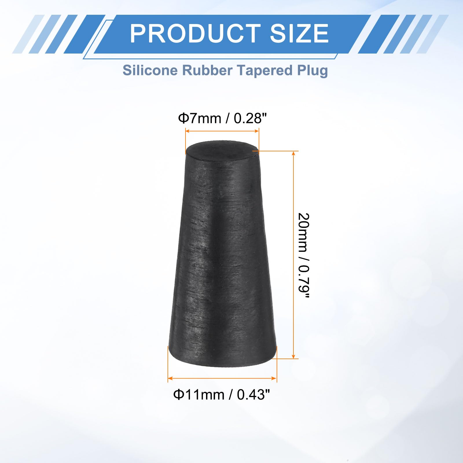 uxcell 12 Pcs Silicone Rubber Tapered Plug, 7mm to 11mm High-Temperature Solid Rubber Stoppers Silicone Plugs for Hole Plugs, Spraying, Coating, Painting Protection, Black, 20mm