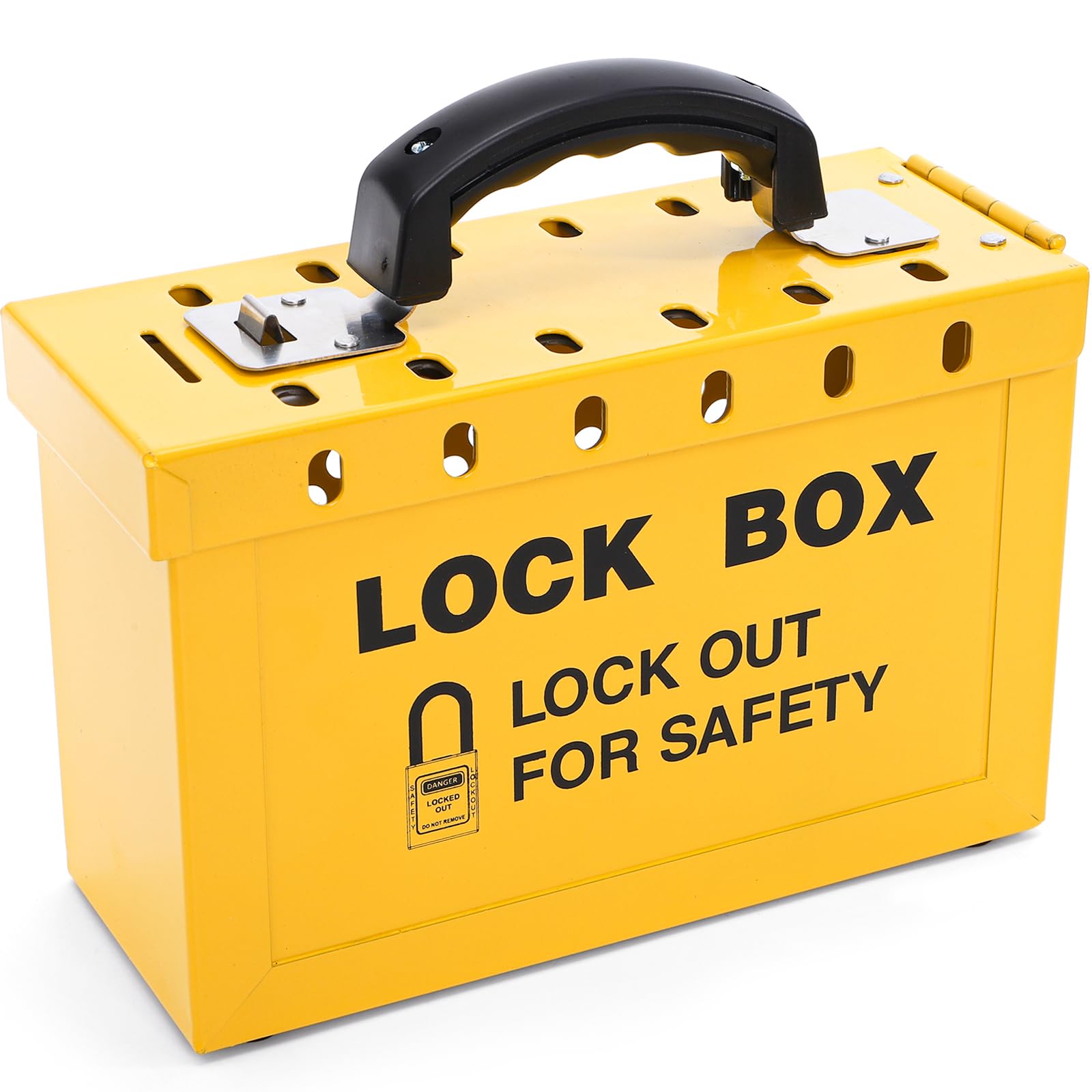 WUWEOT Lockout Tagout Lock Box, Portable Group Lock Out Tag Out Box, Yellow LOTO Safety Group Padlock Boxes with 12 Locking Holes for OSHA Compliant