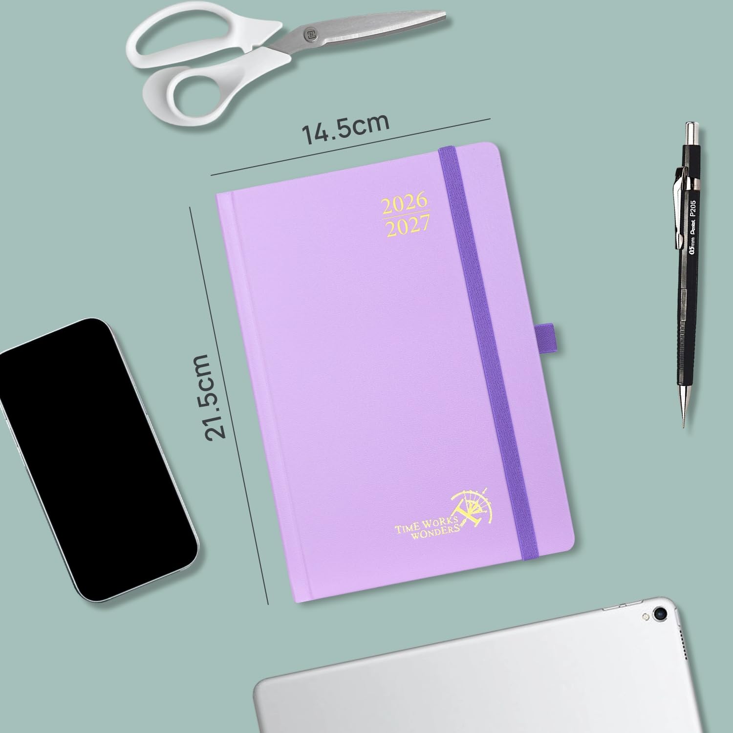 POPRUN Agenda 2026 2027 Giornaliera A5, Daily Planner 21,5 x 14,5 cm 12 Mesi da Ago.2026 a Lug.2027, 1 Giorno 1 Pagina da Lun a Dom con Schede Mensili, Carta Spessa da 80 GSM, Verde Pacifico