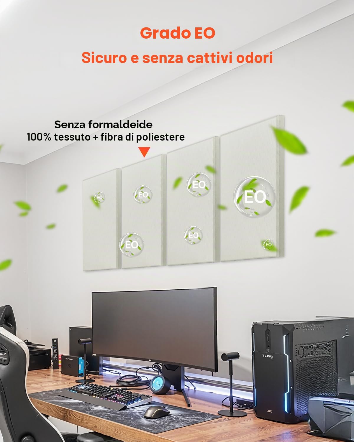 VEVOR Pannelli Acustici Murali Fonoassorbenti Autoadesivi, Pannelli Fonoassorbenti in Fibra di Vetro Bianca 4,36 kg, per Studi, Uffici, Sale Riunioni, 4 Pezzi 600 x 300 x 50 mm, Beige