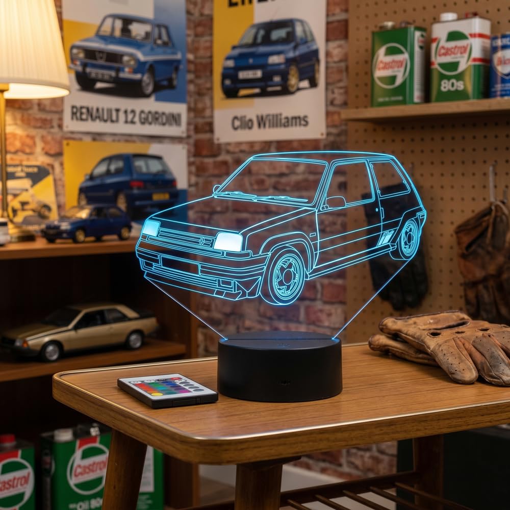 Lampe LED 3D Renault Super 5 GT Turbo Personnalisée Prénom – Veilleuse 16 Couleurs + Télécommande – Cadeau Passion Voiture Ancienne & Youngtimer – Fabrication Française Artisanale