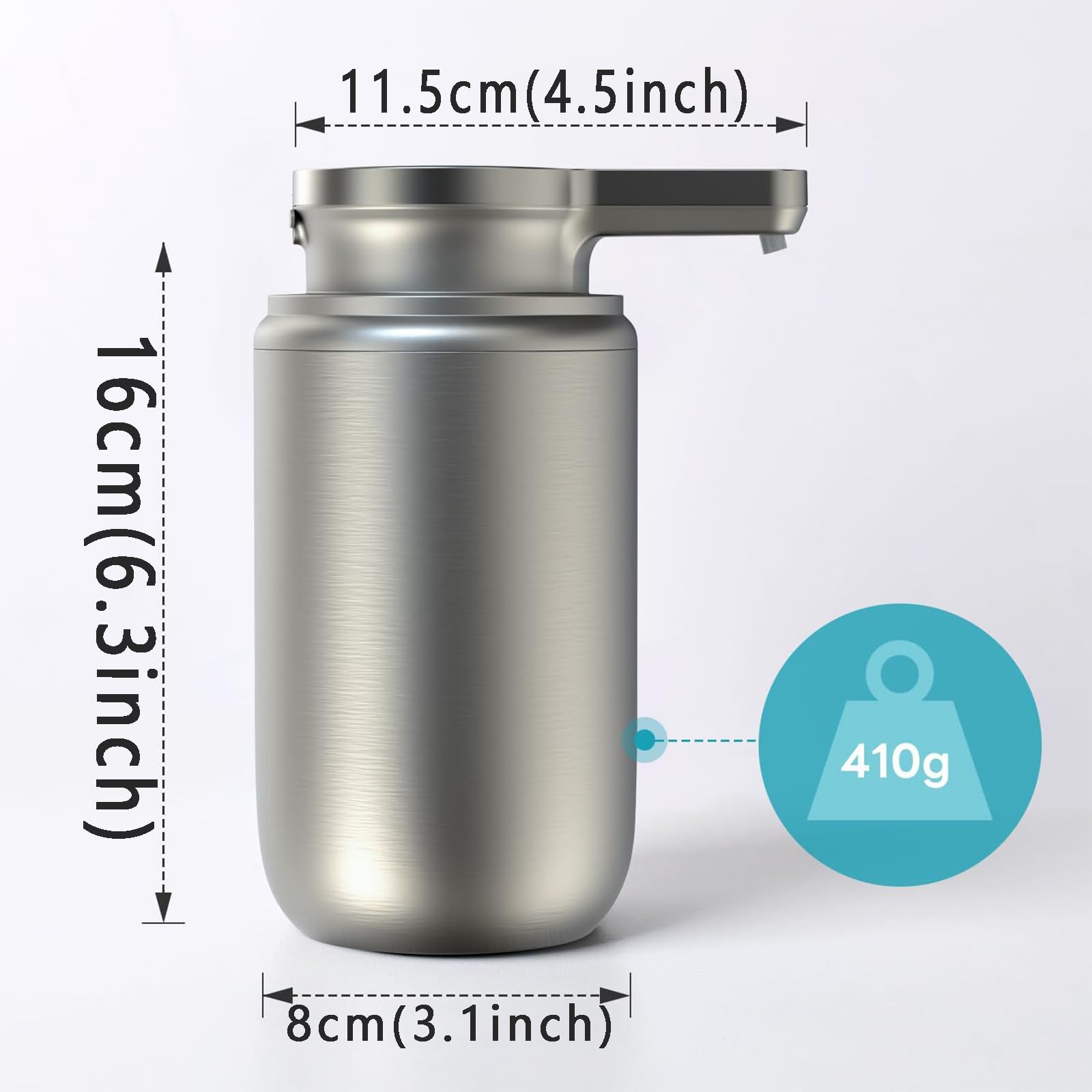 Dispenser di Sapone Automatico Touchless da 350 Ml in Acciaio Inox 304; Dispenser di Sapone Schiumogeno Ricaricabile per Bagno.