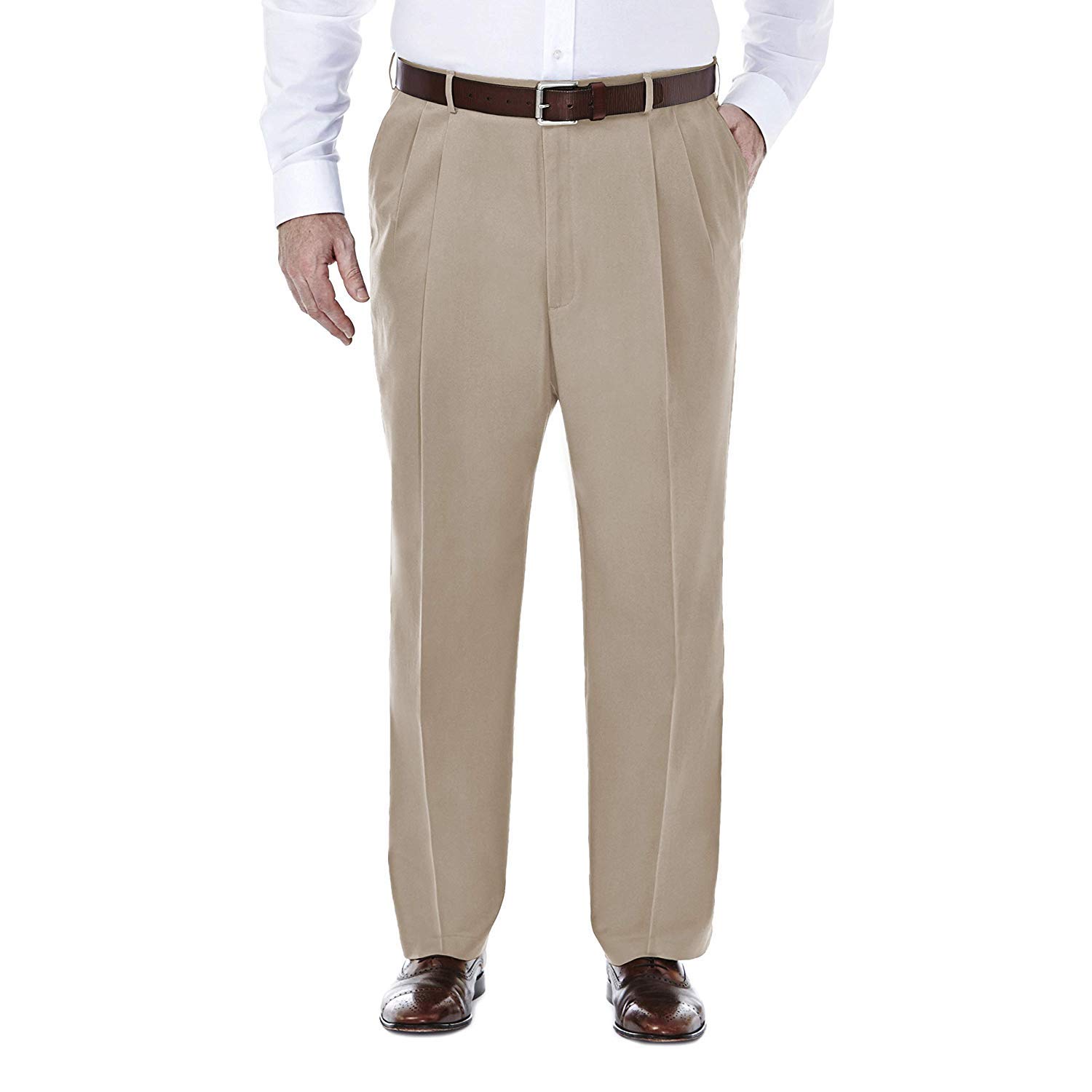 Haggar Men's Premium No Iron Khaki Classic Fit Flat Front Casual Pant (Regular and Big & Tall Sizes), Sand-Bt, 44W x 32L