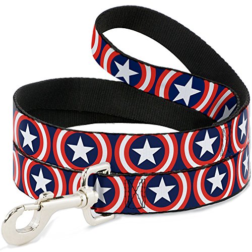 Buckle-Down Pet Leash - Captain America Shield Repeat Navy - 4 Feet Long - 1' Wide