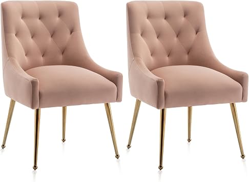 Dining Chairs Velvet Set of 2, Gold Leg Side Chair Vanity Chair Mid Century Dining Room Chair Modern Accent Chairs for Living Room, Dining Room, Kitchen