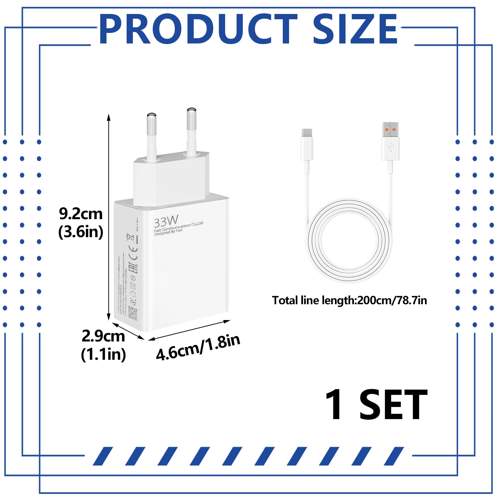 GSGFUIS - Cargador rápido de 33 W, cargador y cable USB C 2M 6A Turbo, tipo C adaptador de corriente para 11 Lite / 10T Pro / 10T / Note 13 5G / 12S / 11 / 11S / 10 Pro etc — view 2