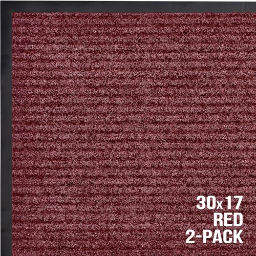 Image of Sierra Concepts Front Door Mat Welcome Floor Mats - Entryway Indoor Outdoor Entrance Doormat, Patio, Porch, Muddy Shoe, Inside Outside Low Profile, 30x17 inches, 2-Pack Red