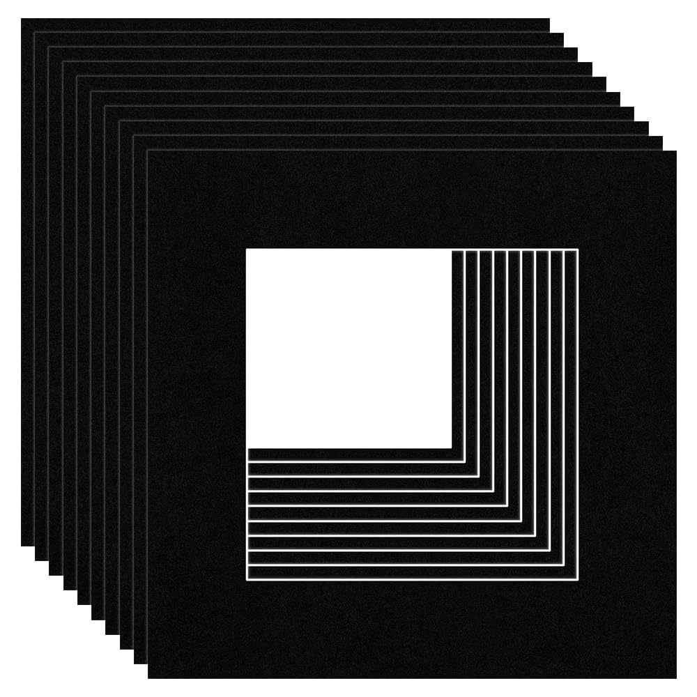 Procut Global 8x8" Black Picture Mounts Board to Fit 5x5" Aperture Size - Photo Mount Card Ideal for Prints, Artwork, Crafts & Certificates - Sizes & Colors Available - Pack of 10 โ image 1