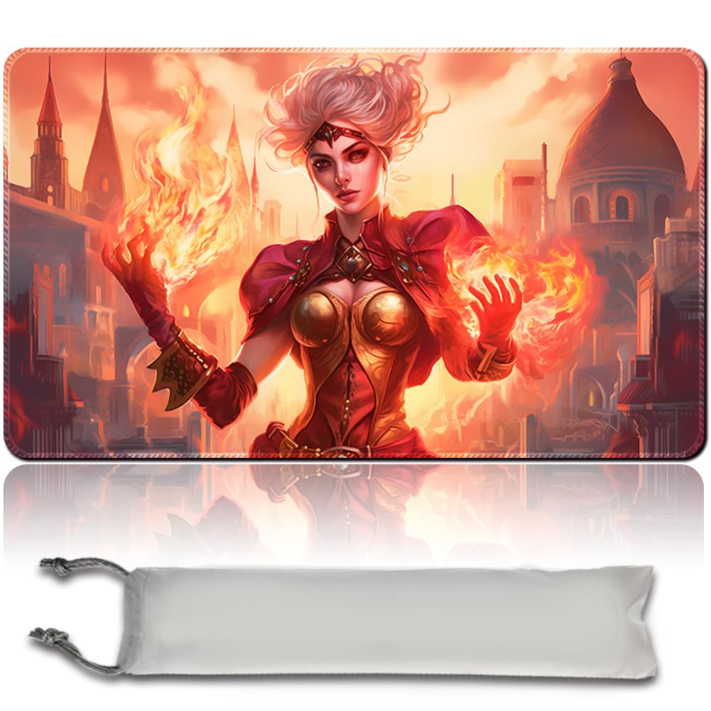 Board Game MTG Playmat + Free Waterproof Bag, Stitched Edges, Smooth Rubber Surface, MTG PlayMat with Zones (An Original Ancient HellkitePlaymat) (Chandra,Torch Of Defiance - NO ZONE)