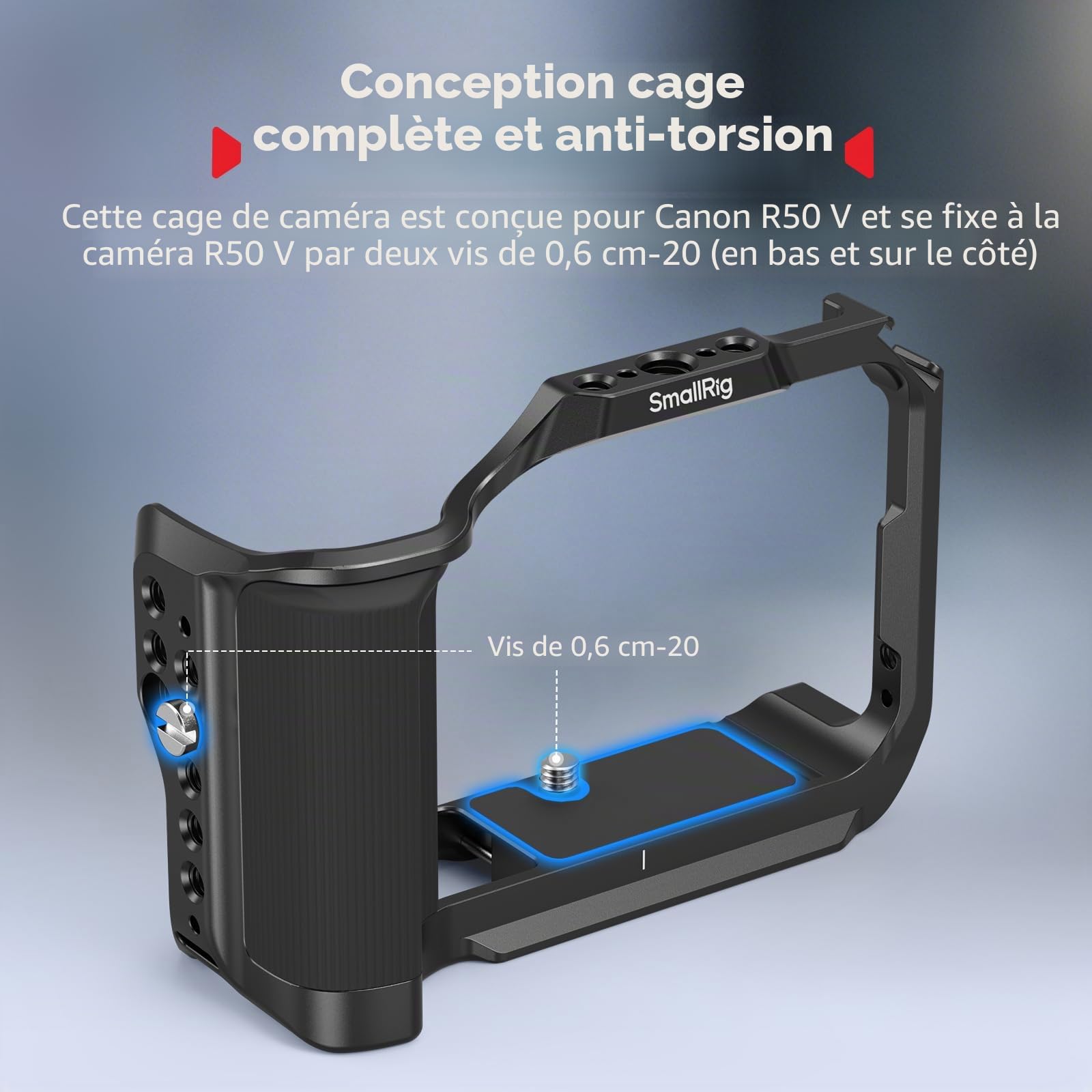 SMALLRIG Cage R50 V pour Canon R50V, Cage Complète avec Poignée en Silicone, Poignée Supérieure pour Arri, Serre-Câble pour HDMI, Griffe Porte-Accessoires Intégrée, Plaque QR pour Arca - 5766