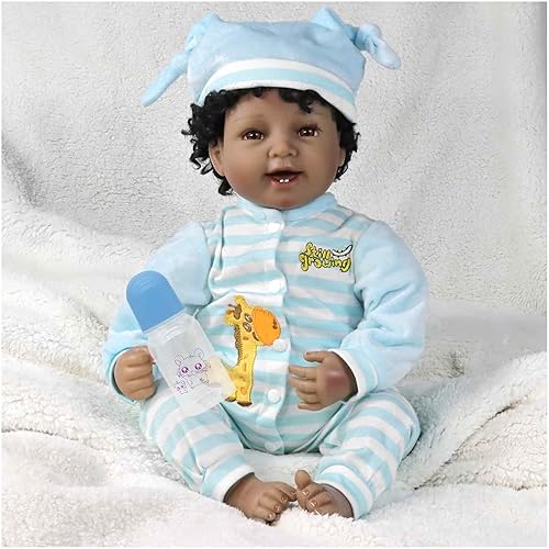 Miniatura 1 de Muñeca de bebé afroamericana de 22 pulgadas, muñecas de bebé Reborn negras realistas, muñeca de vinilo de silicona, muñeca realista de tela suave,