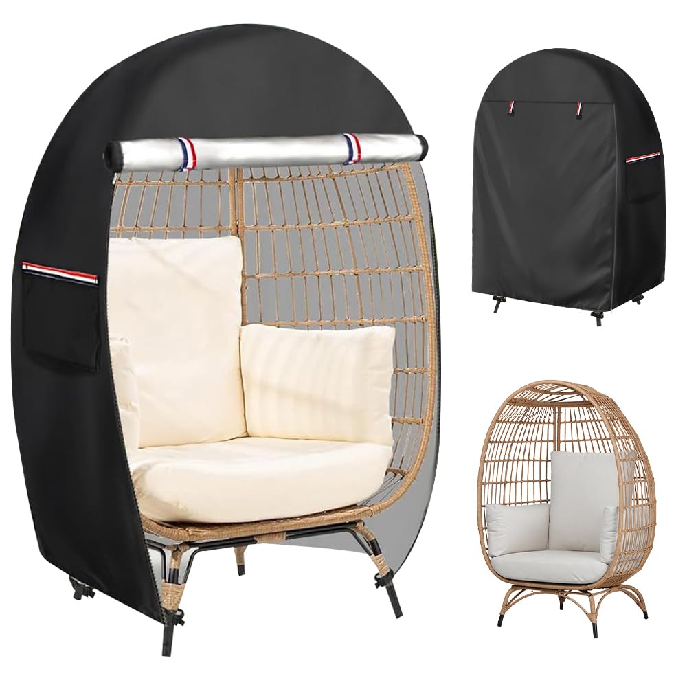 NAVESO Housse de chaise en forme d'œuf imperméable avec double fermeture éclair 420D - Résistante aux intempéries et anti-poussière - 115 x 63 x 140 cm