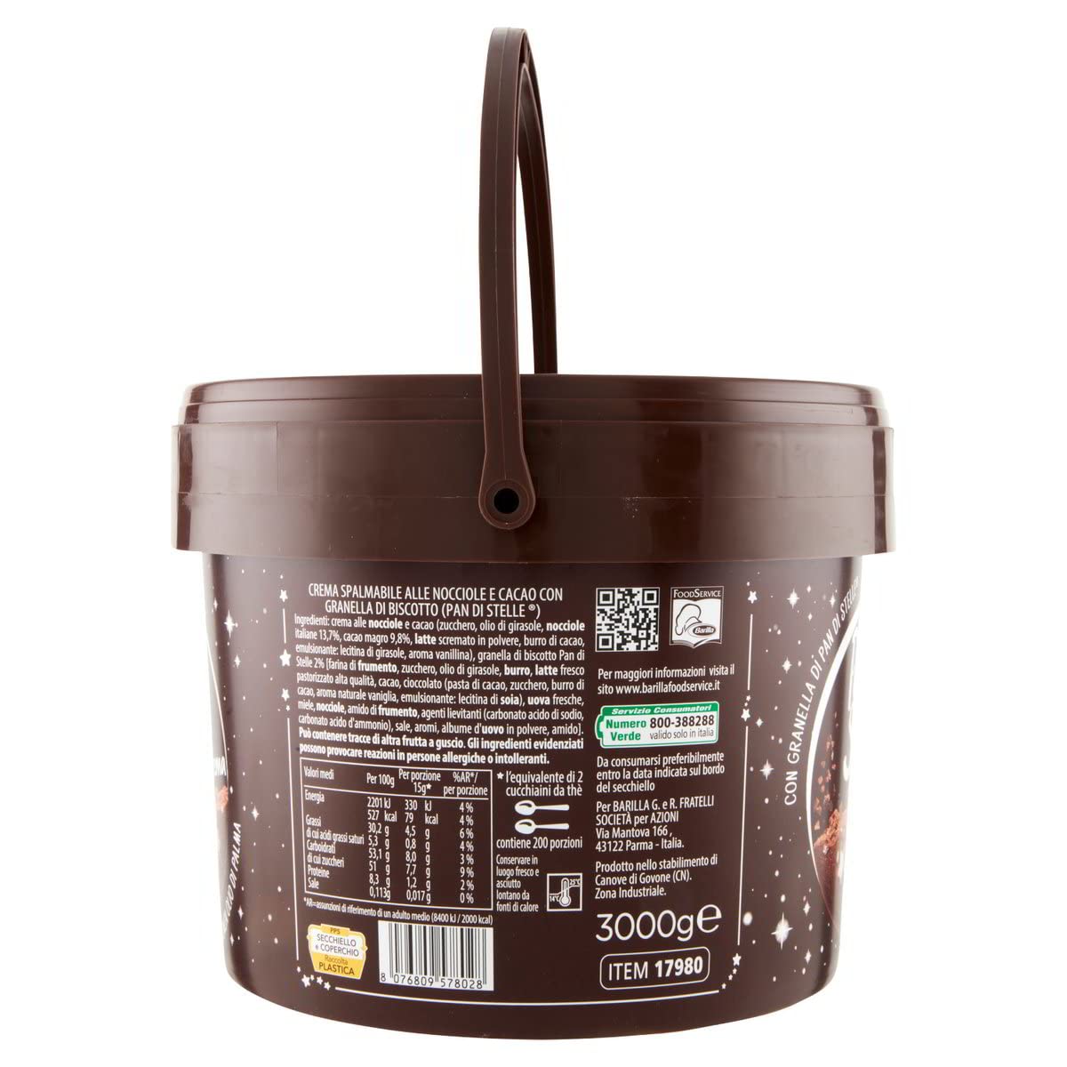 3 x Pan di Stelle Crema Spalmabile de avellana para untar, crema con granos de galletas, 3 kg sin aceite de palma