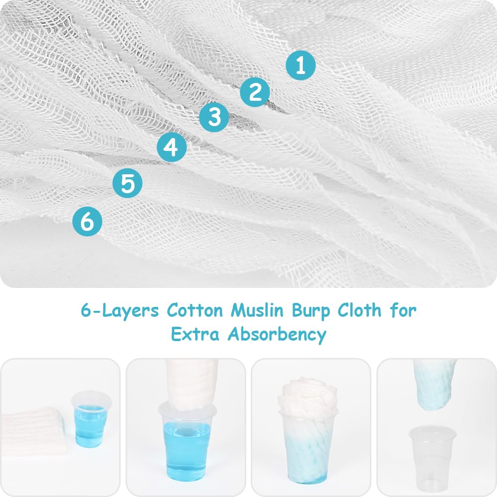 AYESY Muslin Squares Cloth for Baby 6pack 25cm x 50cm Muslin Burp Cloths 100% Cotton 6 Layers Extra Soft and Absorbent Baby Burp Cloth Set for Newborn Boys Girls - Image 3