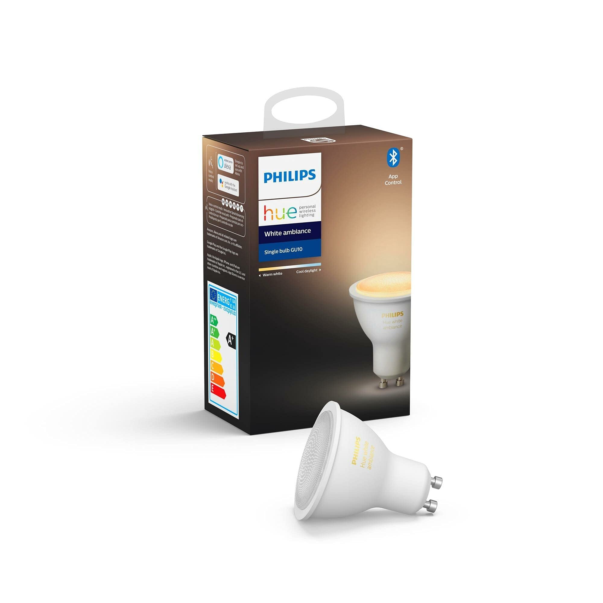 Philips Hue - Bombilla inteligente, GU10, Luz cálida y fría, 5W, Compatible con Alexa y Google Home - Pack de 1 Bombilla LED inteligente