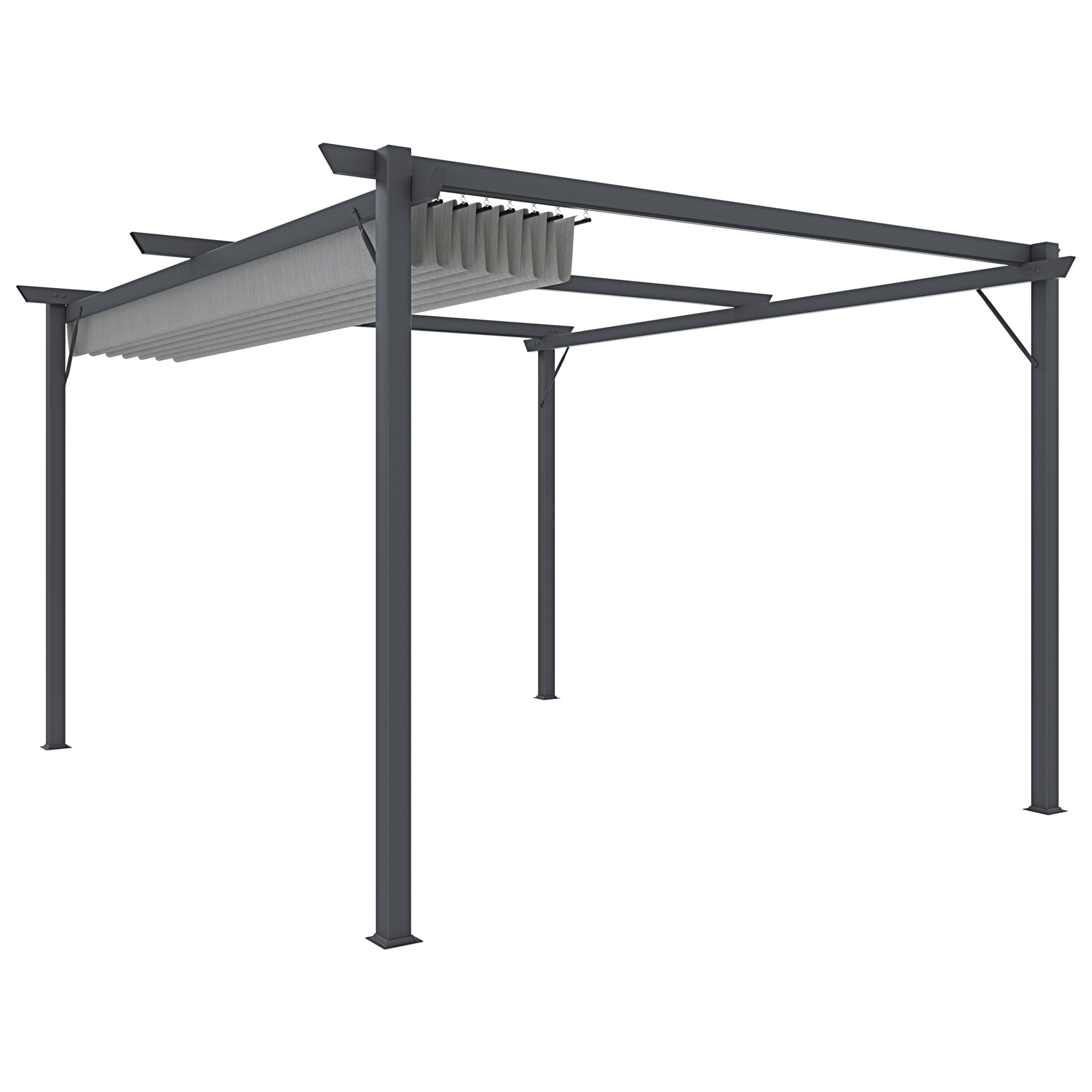 BRICOZONE Pergola Gazebo Giardino Telo Retrattile Pergolato Impermeabile Richiudibile Struttura In Acciaio Terrazzo Balcone Veranda Patio Piscina Esterno Design Moderno Elegante (3 x 4 M, Grigio)