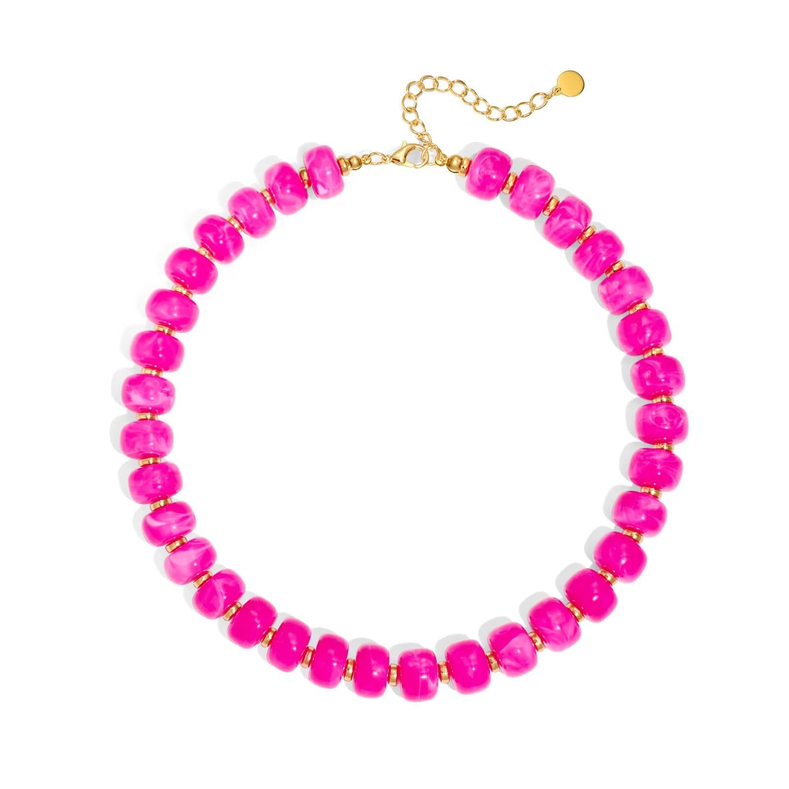 Colorful Beaded Necklace for Women Unique Resin Beads Choker Necklaces Boho Statement Chunky Necklace Summer Vacation Jewelry — view 9
