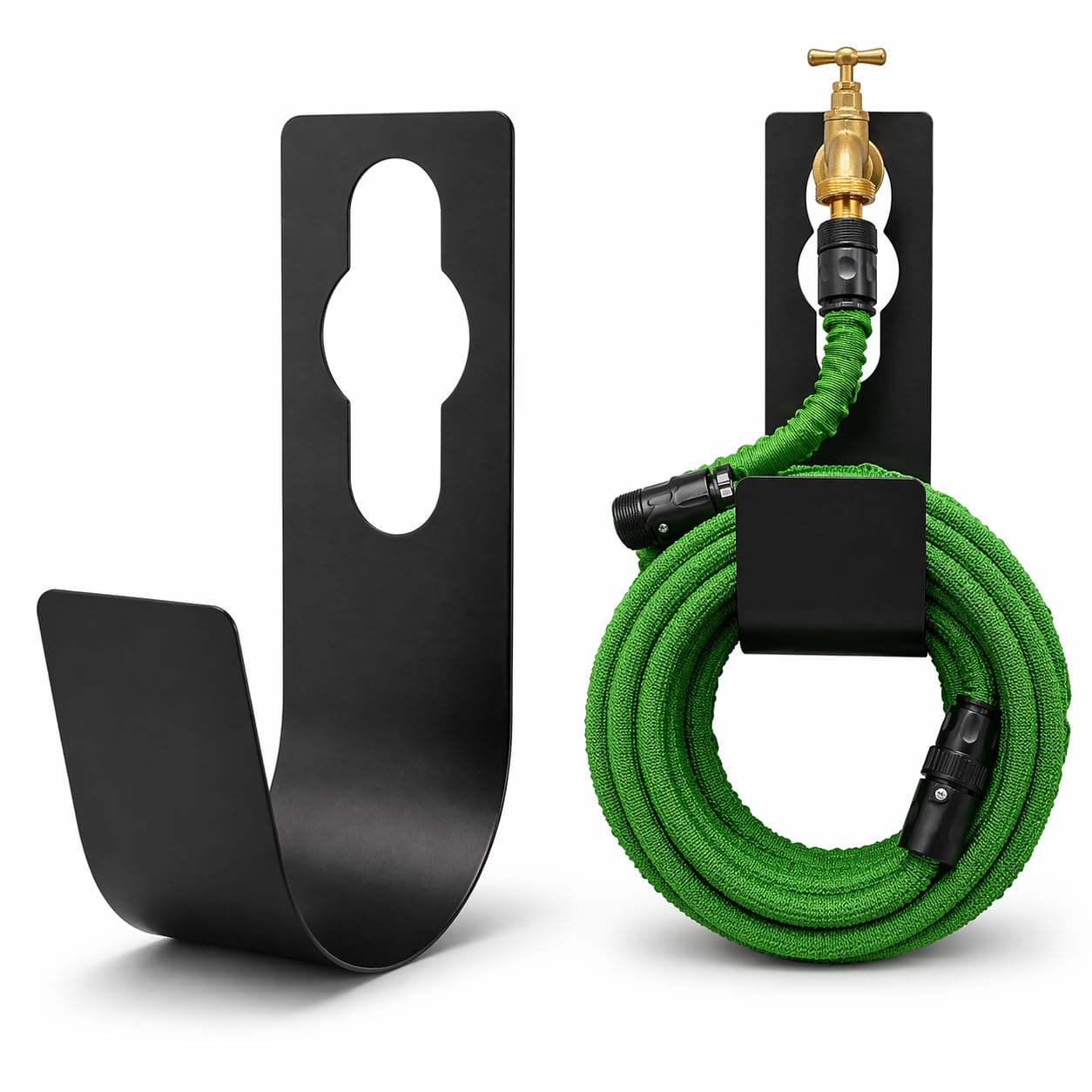 DIVCHI Expandable Garden Hose Pipe Hanger Holder, Wall Mounted Outdoor Watering Hose Support Metal Hosepipe Reel Hanger Tap Bracket (Black)