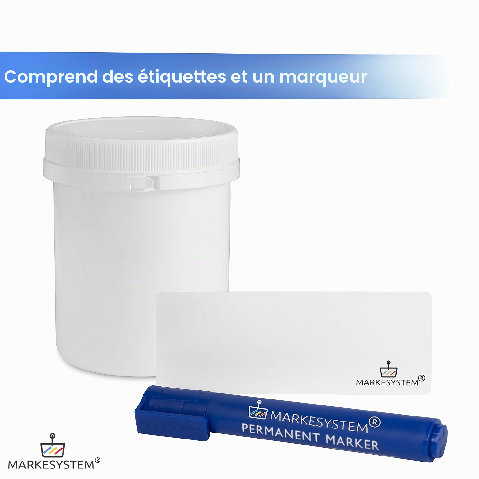 Bocal blanc 500 ml avec disque et scellé de sécurité - (PACK 5 TARROS) - Couvercle à visser - Récipient usage alimentaire, cosmétique et industriel + Kit étiqueté