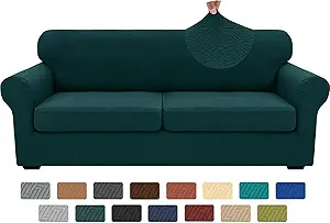 XINEAGE 2025 New 3 Pieces Couch Covers for 2 Extra Large Cushion Sofa Super Stretch Sofa Cover for 2 Large Seat Universal Loveseat Slip Cover for Living Room (Blackish Green), 71"-91"(2 Cushions)
