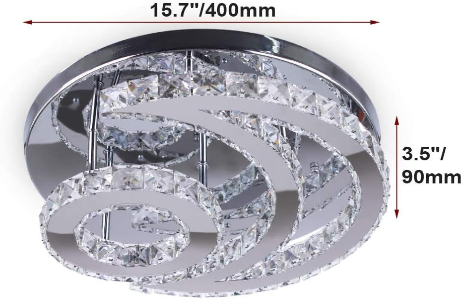 Miniatura 4 de CXGLEAMING Lámpara de techo LED moderna de 15.7 pulgadas, lámpara de araña de cristal de montaje empotrado, lámpara moderna con forma de luna