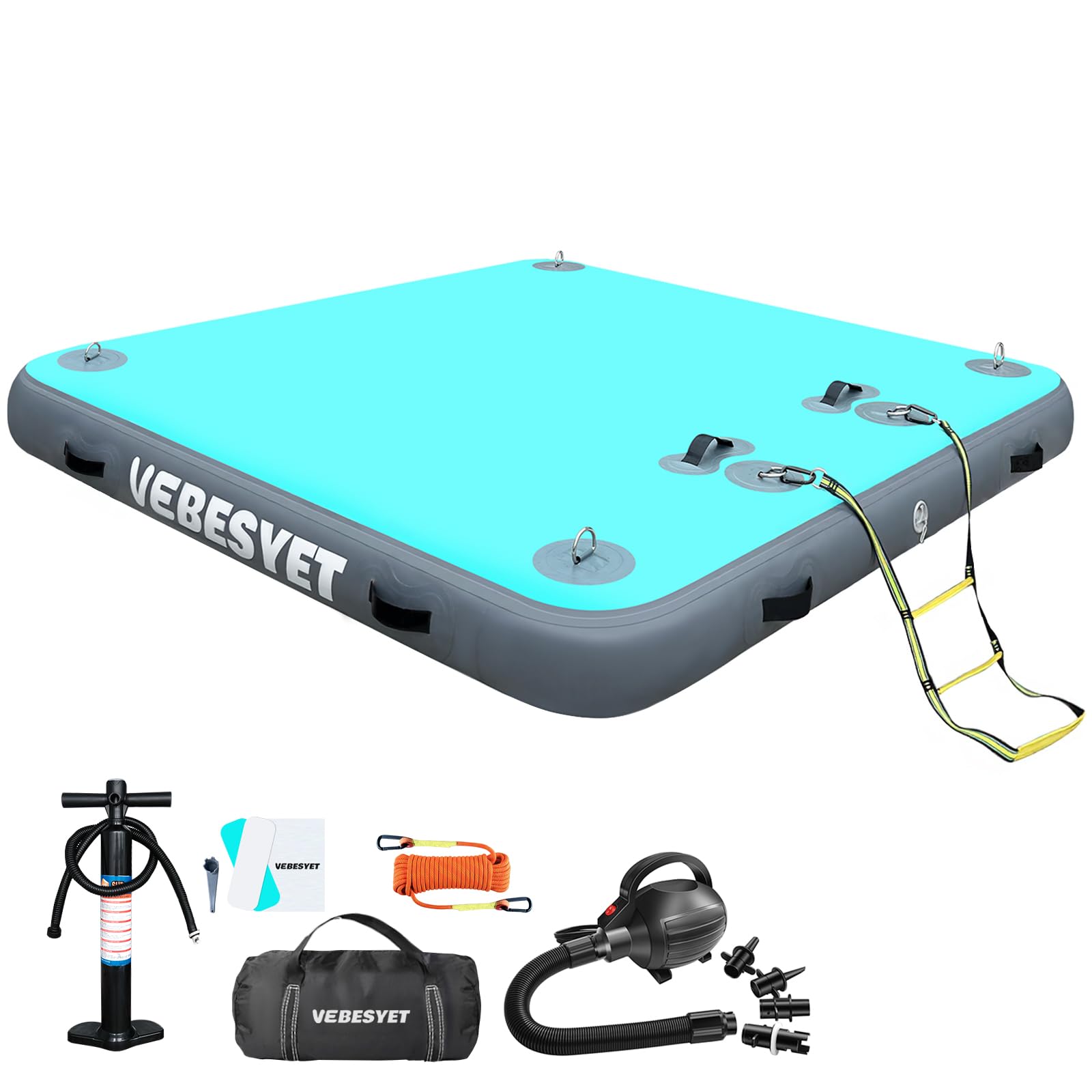 VEBESYET Inflatable Floating Dock Swim Platform, 6 Inch/8 Inch Thick Multi-Person Dock Floats Raft Platform with Storage Bag for Beach Lake Boating Pool