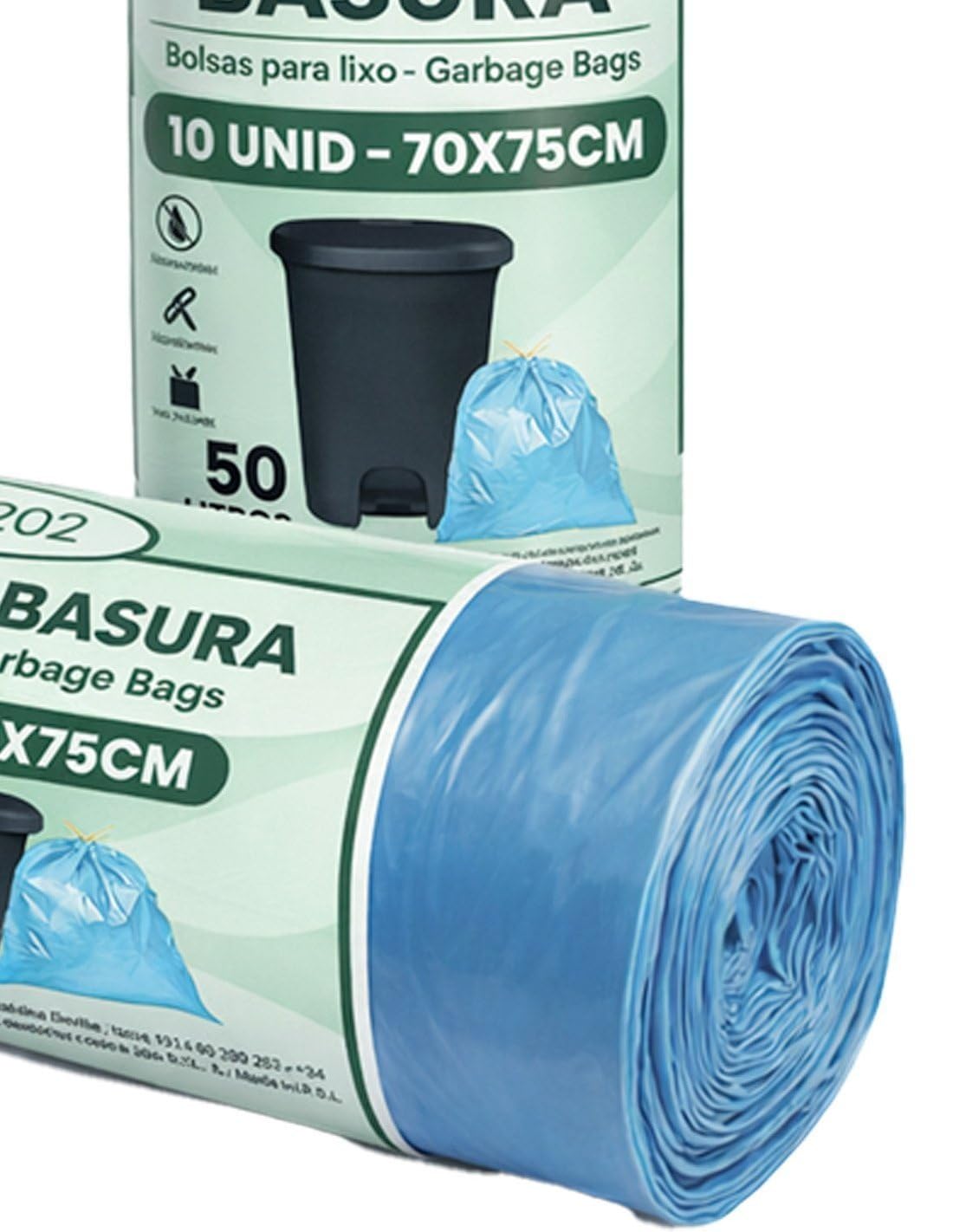JARDIN202 - Bolsas de basura 50 litros con autocierre azul 70x75 cm 10 unidades resistentes y antigoteo para uso doméstico y profesional | Pack 30 uds