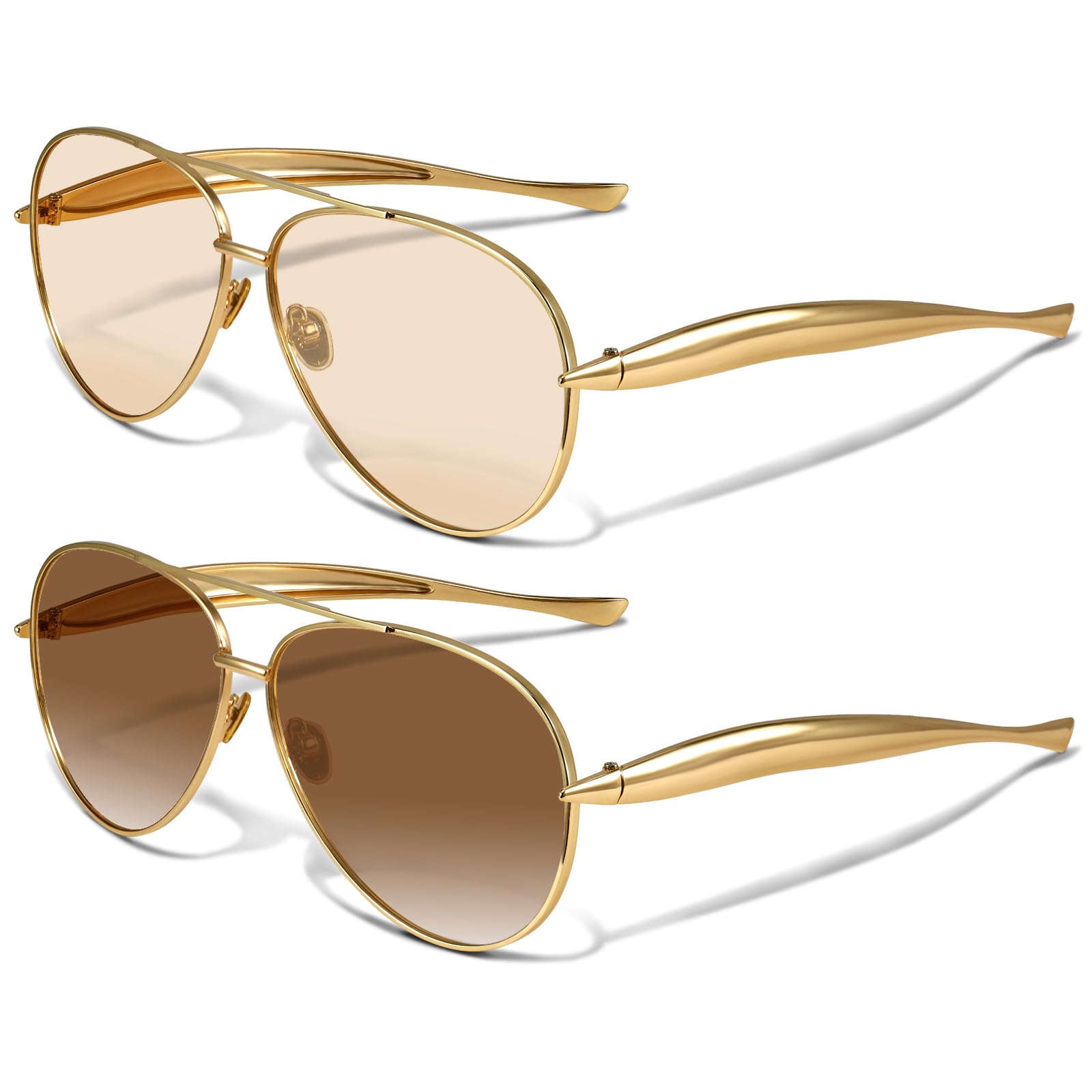 Retro Gold Aviator Sunglasses for Women Men, Metal Oversized 70s Aviators Sun Glasses-image-18