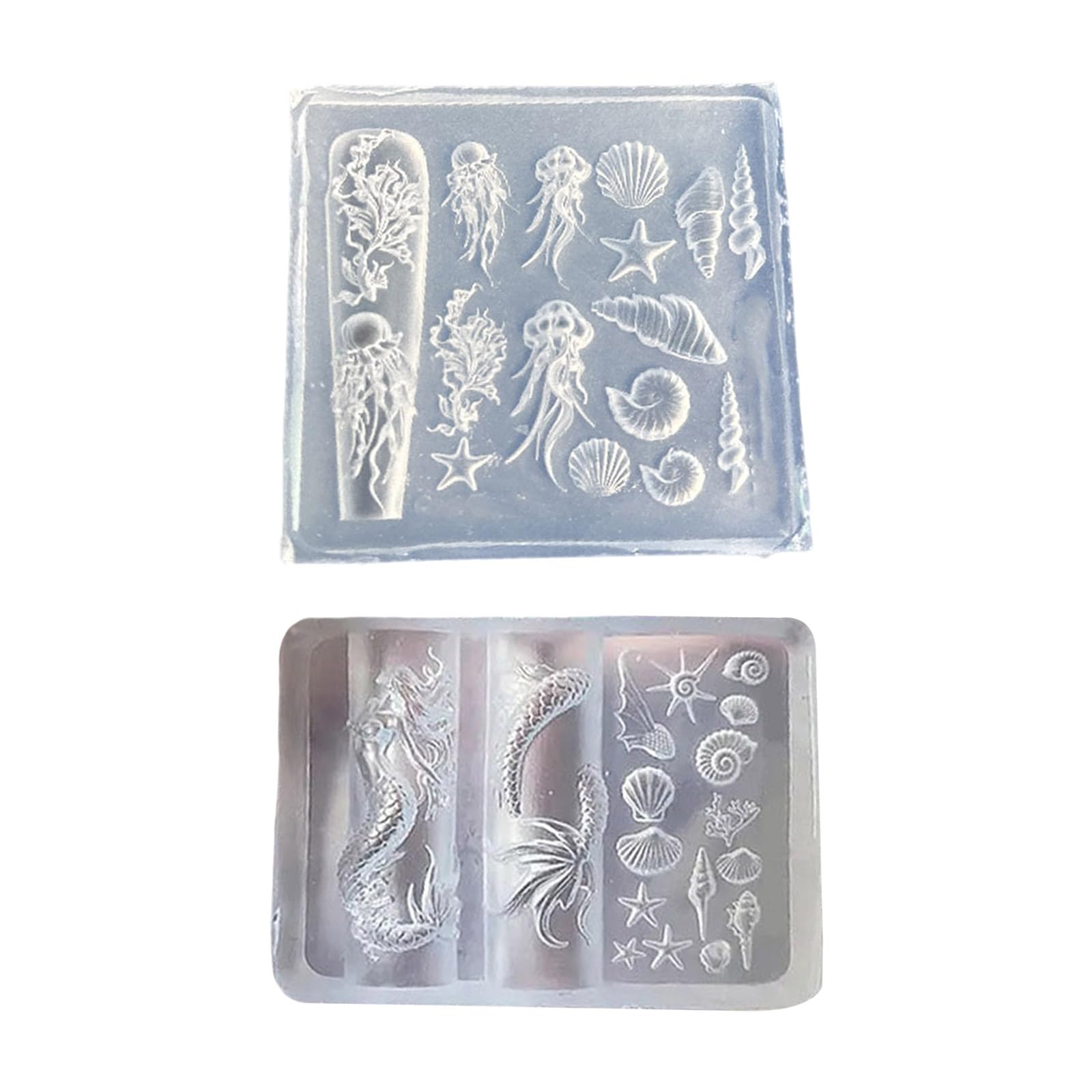 Lot de 2 décorations en silicone sur le thème de l'océanique avec des sculptures détaillées de créature marine pour ongles en silicone de qualité alimentaire
