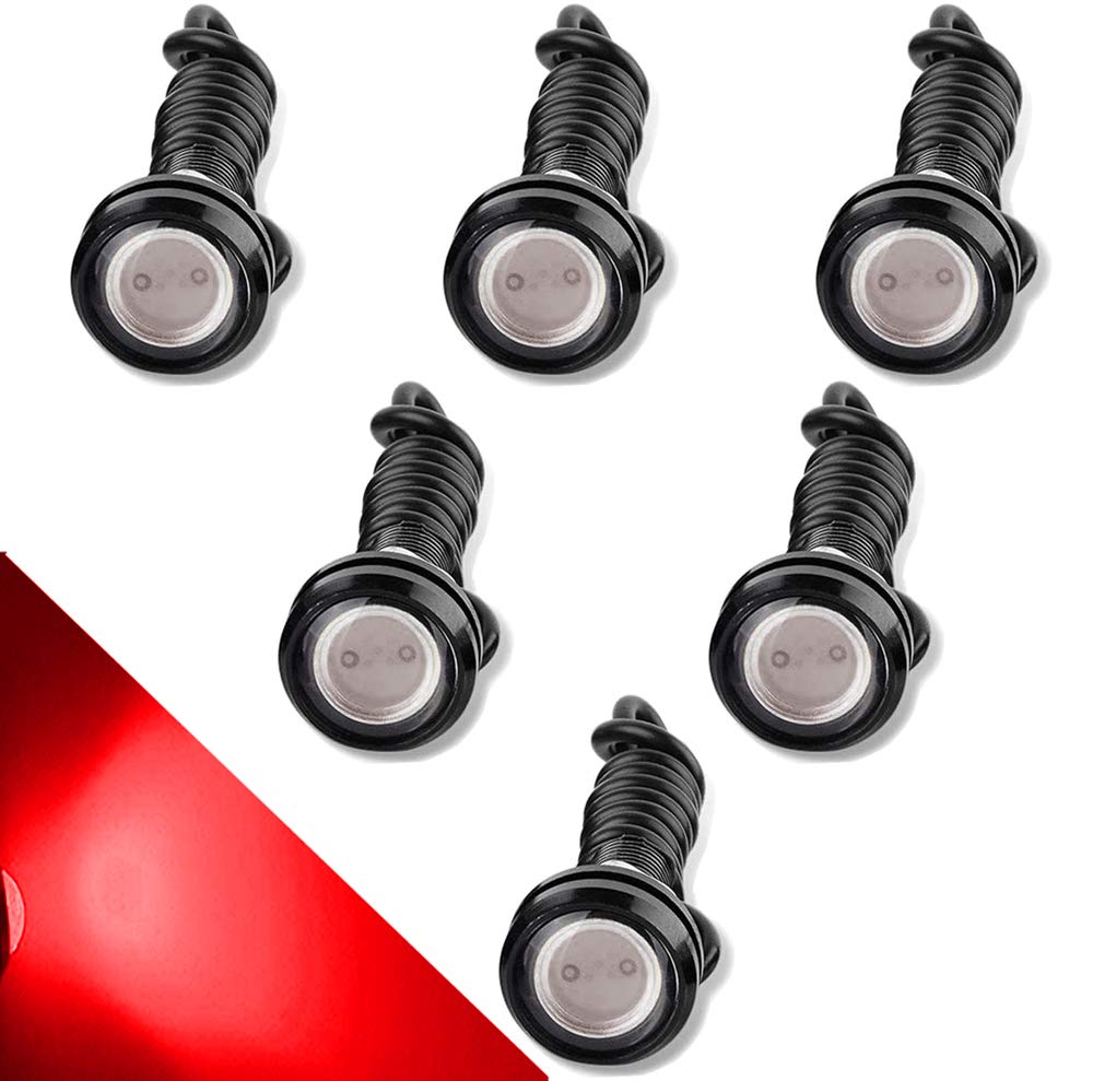 CTRICALVERHigh Power 18mm 9W Eagle Eye LED Light,Car Motorcycle DRL Daytime Running Light Fog Lamp Reversing Light Marker Light 12V Waterproof(Red，6PCS)
